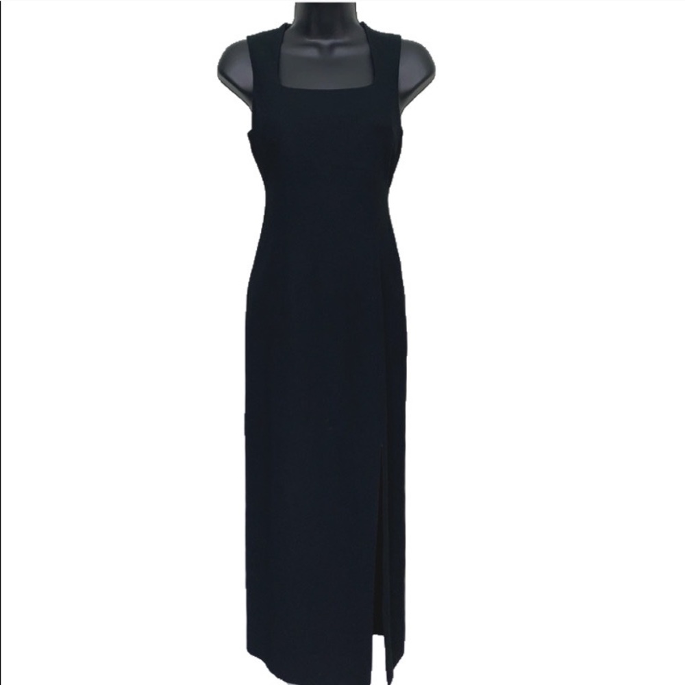 Square neck thigh split sleeveless dress